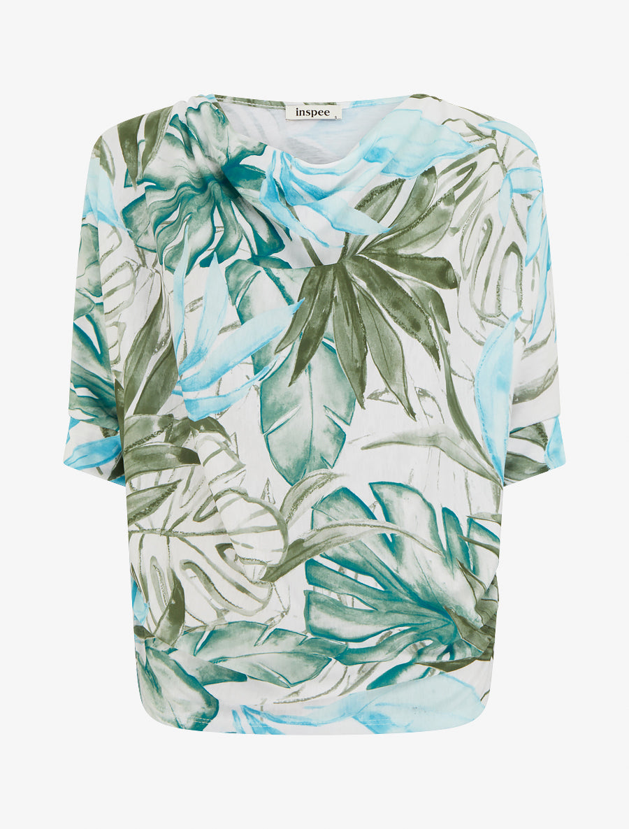 Top tropical manches 3/4 et effet plissé - Kaki - 1