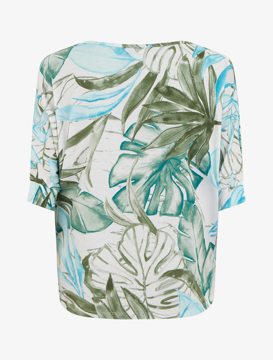 Top tropical manches 3/4 et effet plissé - Kaki - 2