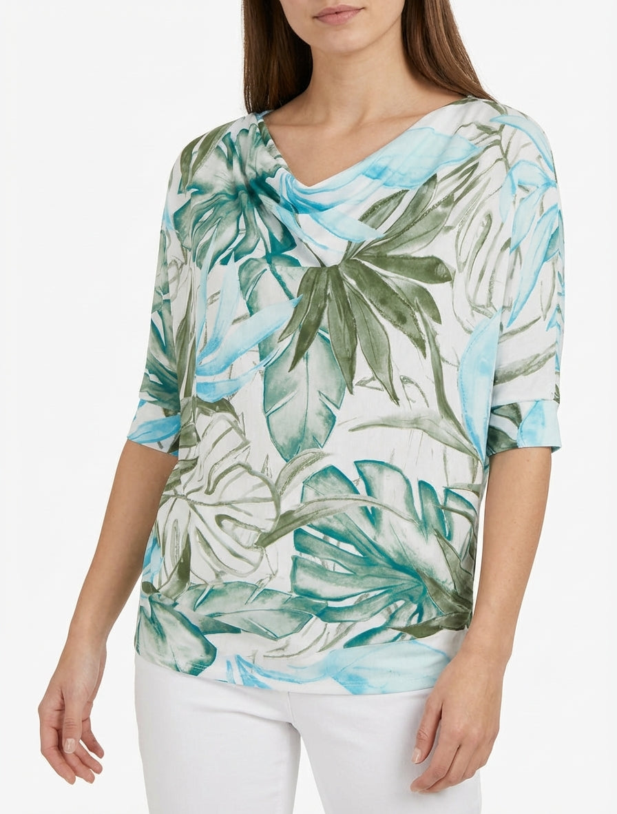 Top tropical maniche 3/4 ed effetto plissettato - Cachi