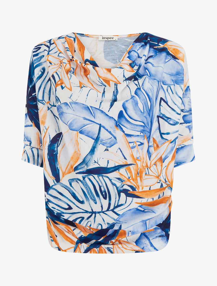 Top tropical manches 3/4 et effet plissé - Marine - 1