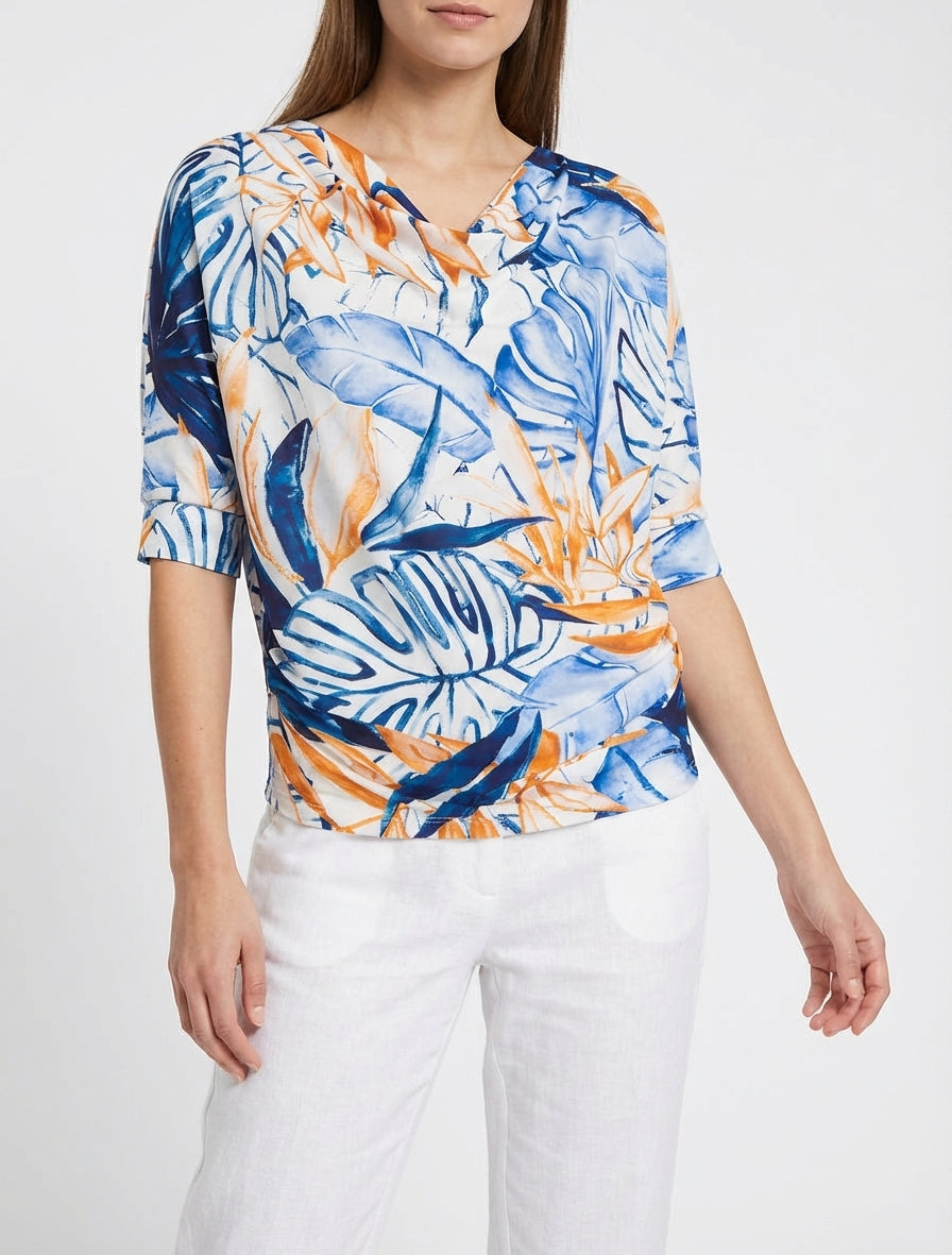 Top tropical maniche 3/4 ed effetto plissettato - Marina