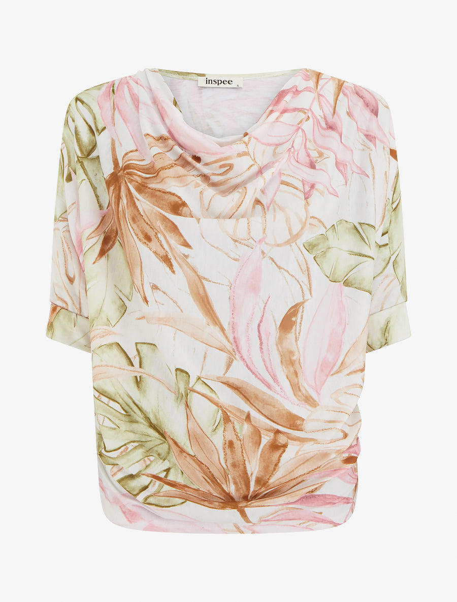 Top tropical manches 3/4 et effet plissé - Camel - 1