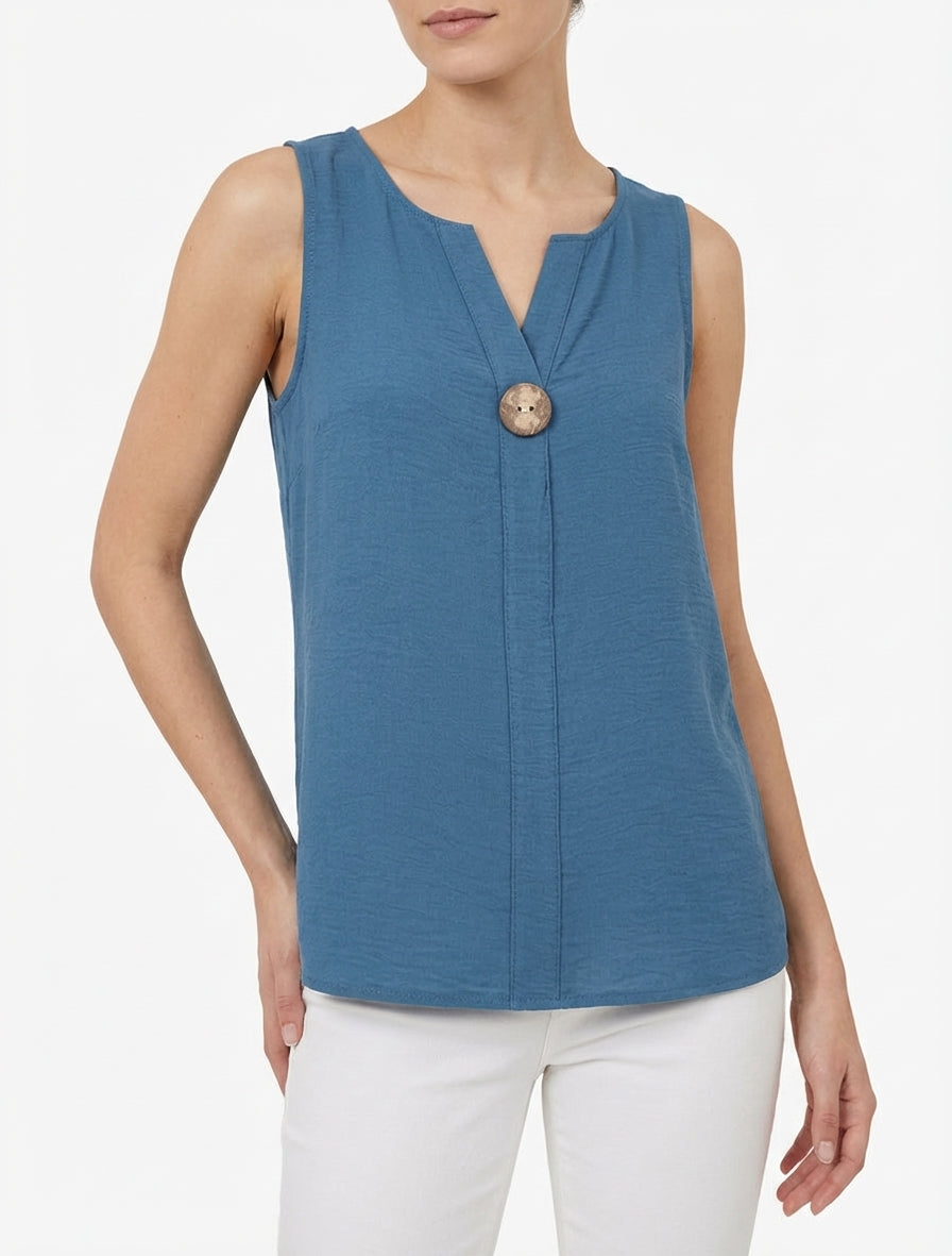 Top a destra senza maniche con bottoni - Blu scuro