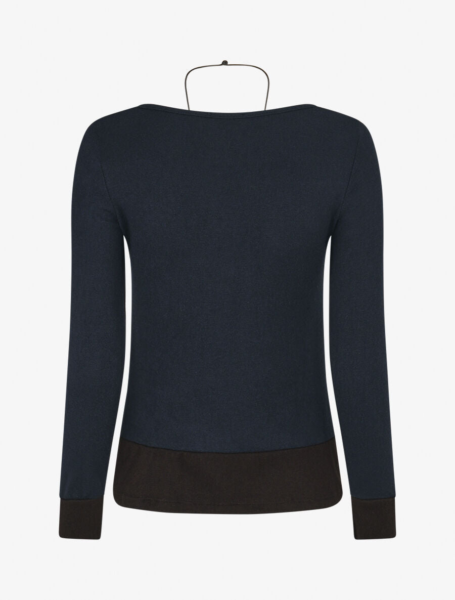 Pull fin effet superposé - Marine/noir - 2