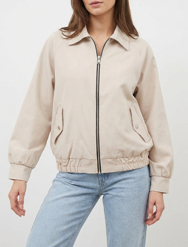 Giacca ampia con zip e bordi elasticizzati - Beige