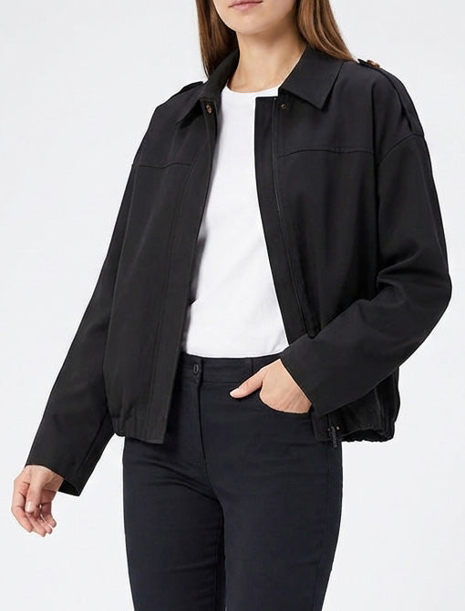 Giacca fluida unita con zip - Nero
