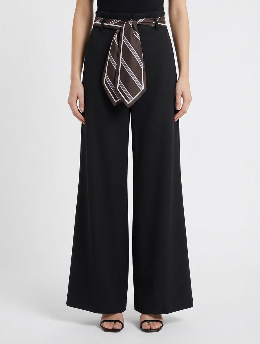 Pantaloni ampi con cintura stile foulard - Nero