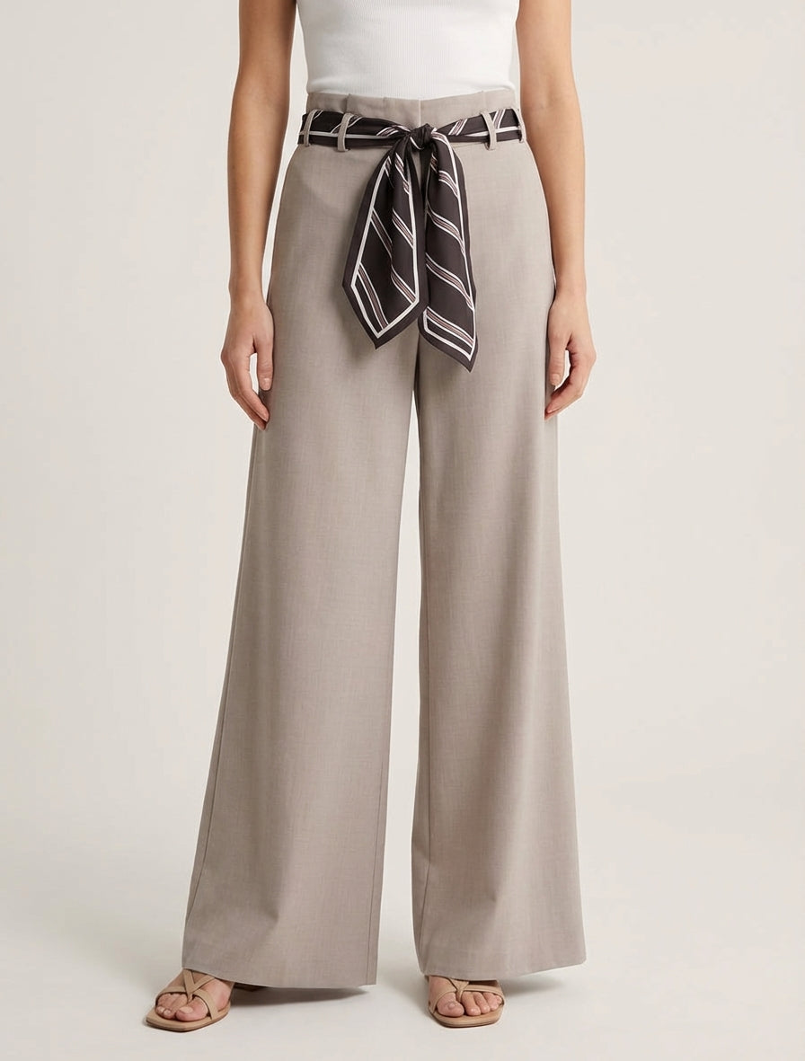 Pantaloni ampi con cintura stile foulard - Talpa chiaro