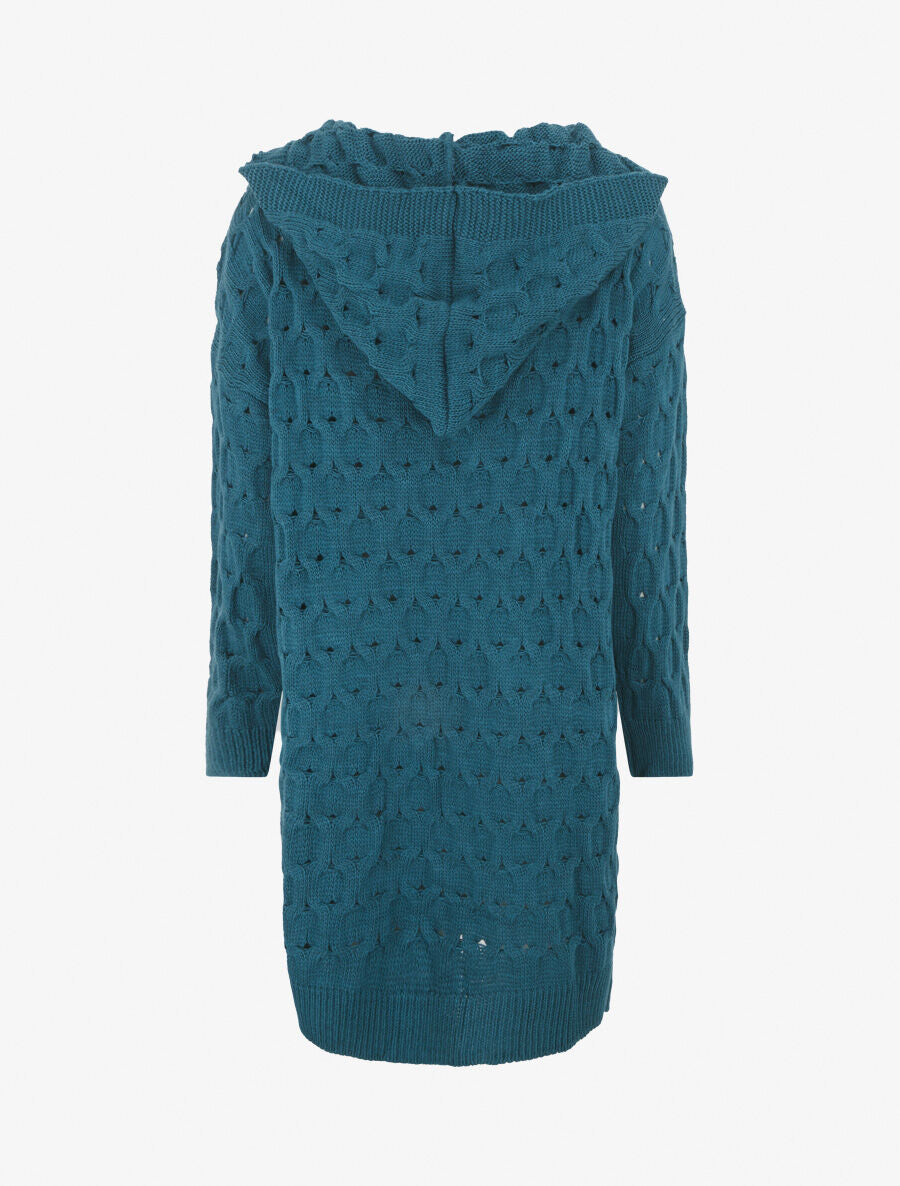 Gilet ouvert uni et torsadé - Bleu pétrole - 2