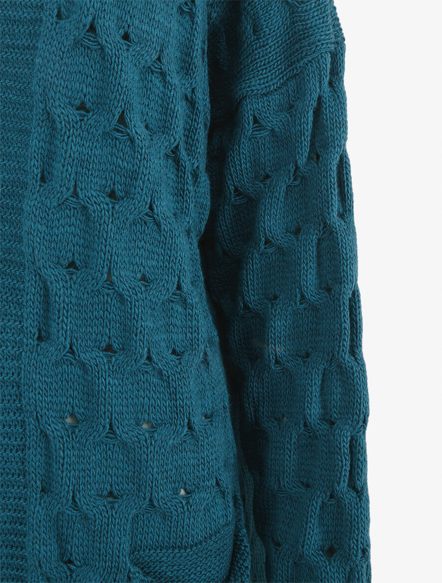 Gilet ouvert uni et torsadé - Bleu pétrole - 3