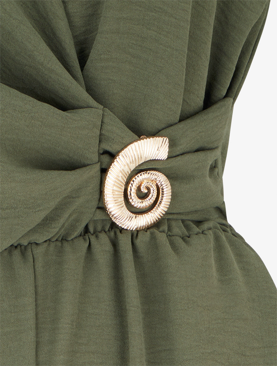 Combinaison unie à empiècement bijou escargot - Kaki - 3