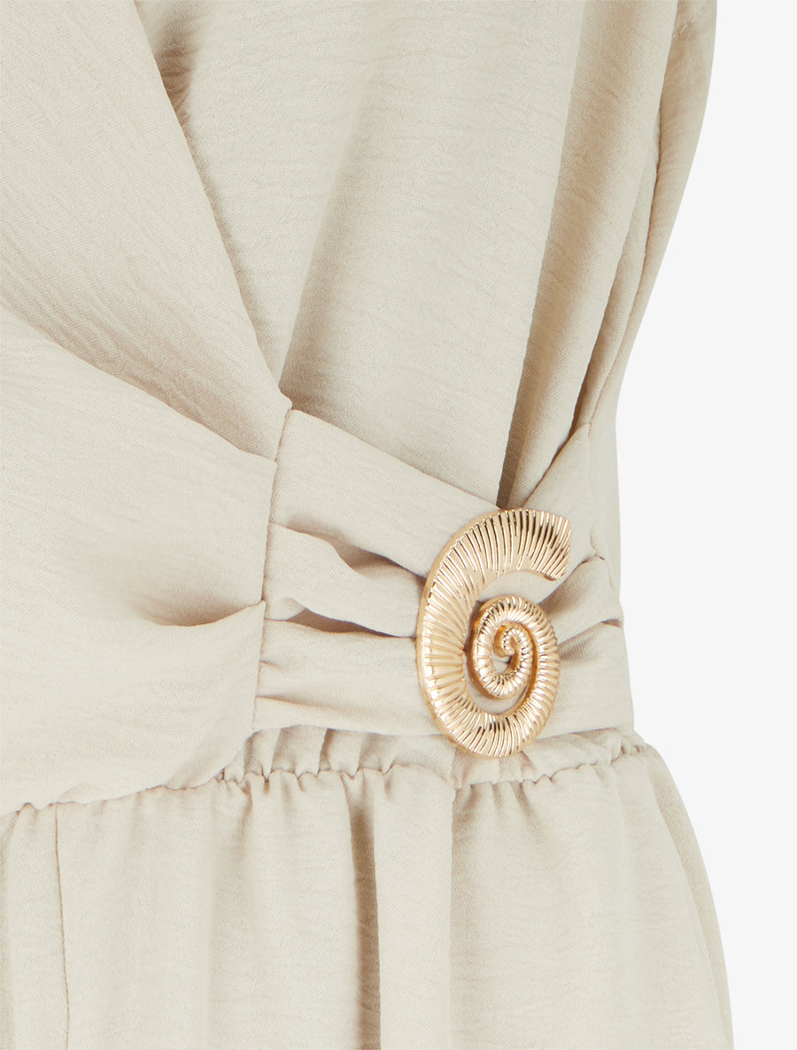 Combinaison unie à empiècement bijou escargot - Beige - 3