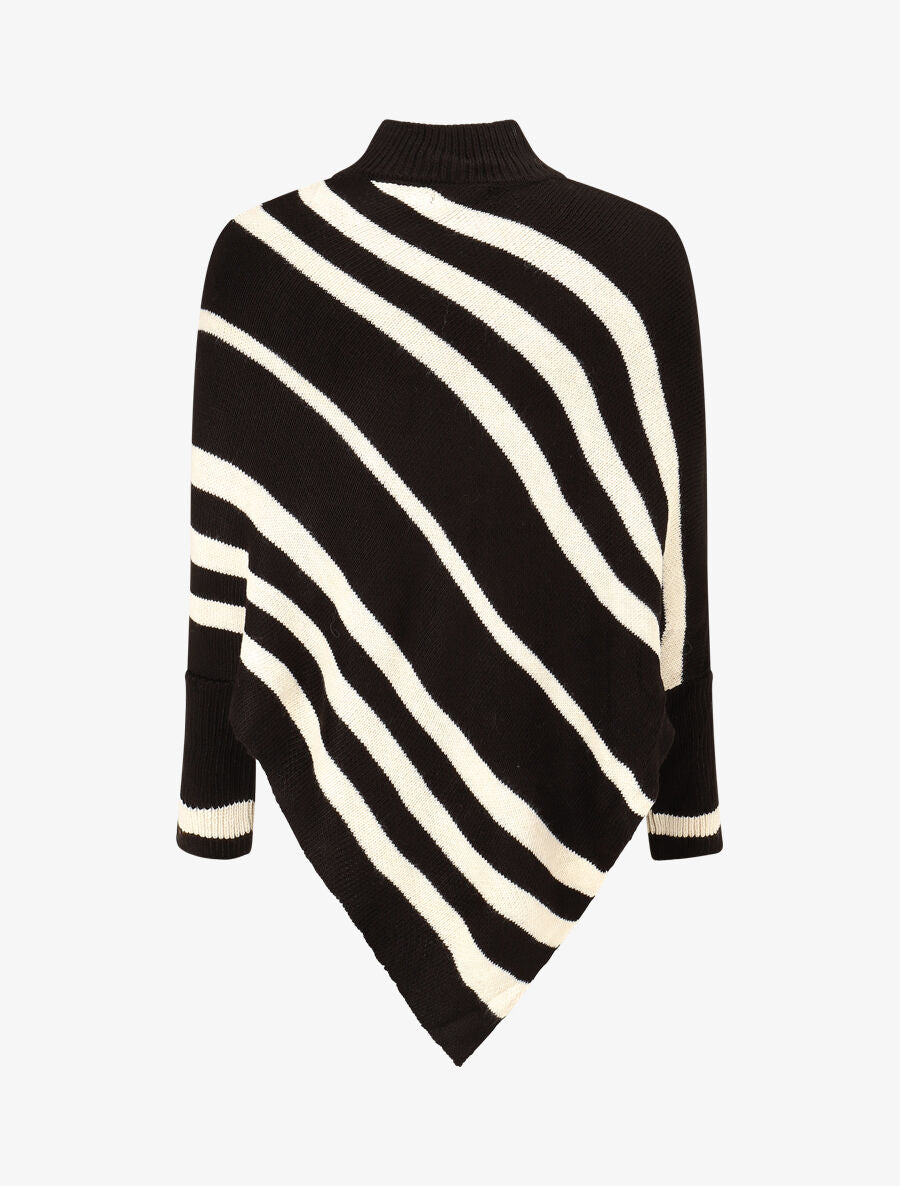Poncho en maille rayé - Noir - 2