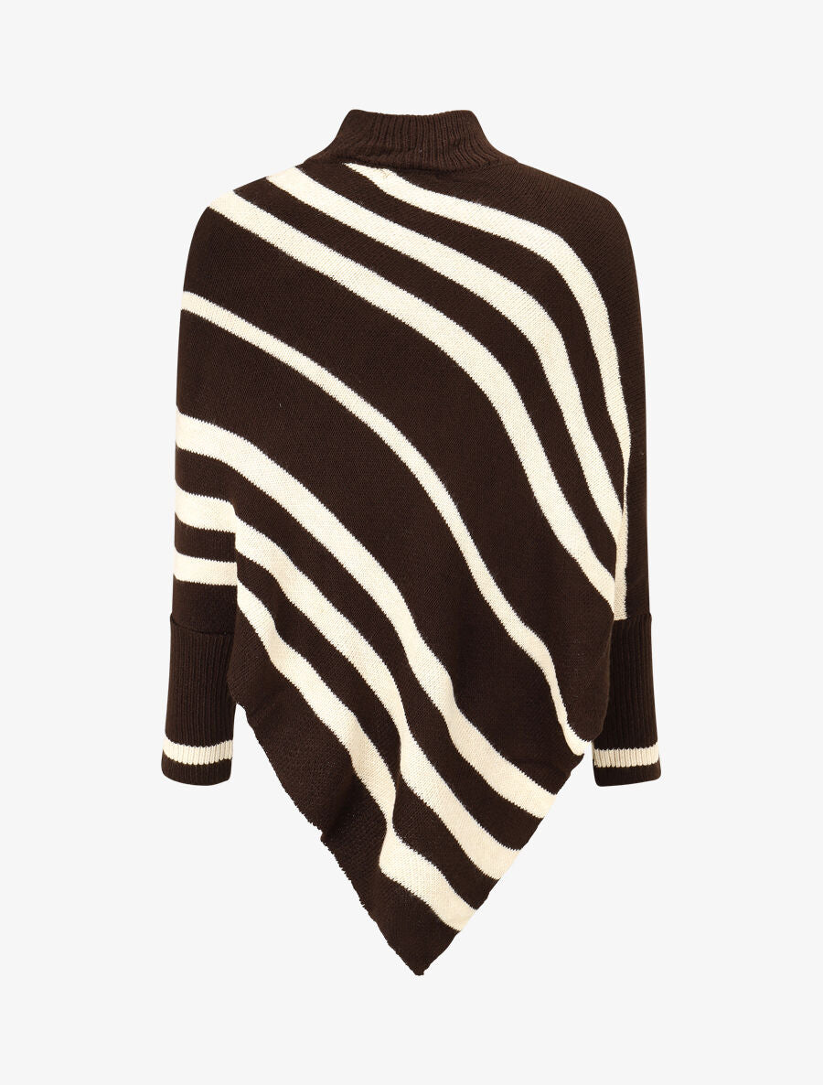 Poncho en maille rayé - Marron - 2