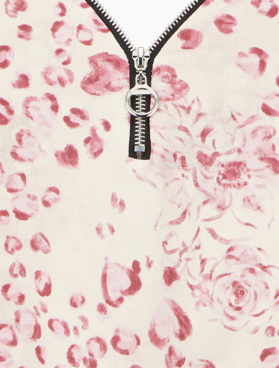 Caraco boule à zip et imprimé léopard fleuri - Rose - 3