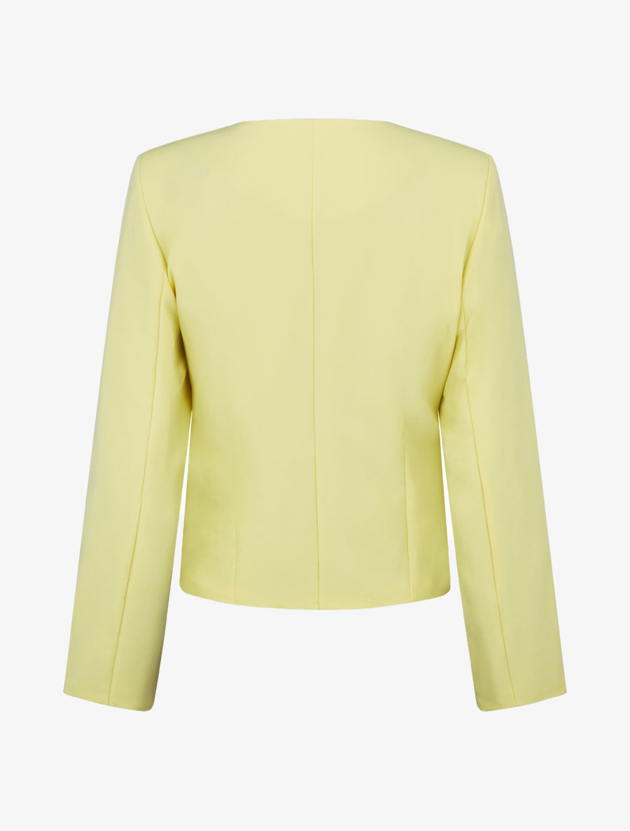 Veste droite à col rond et épaulettes - Jaune pastel - 2