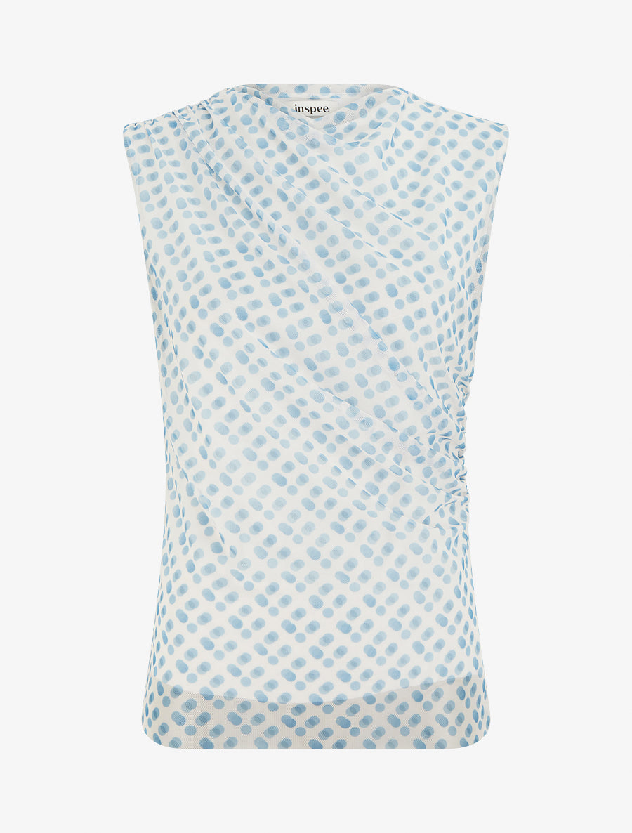 Top sans manches en tulle à pois - Bleu - 1