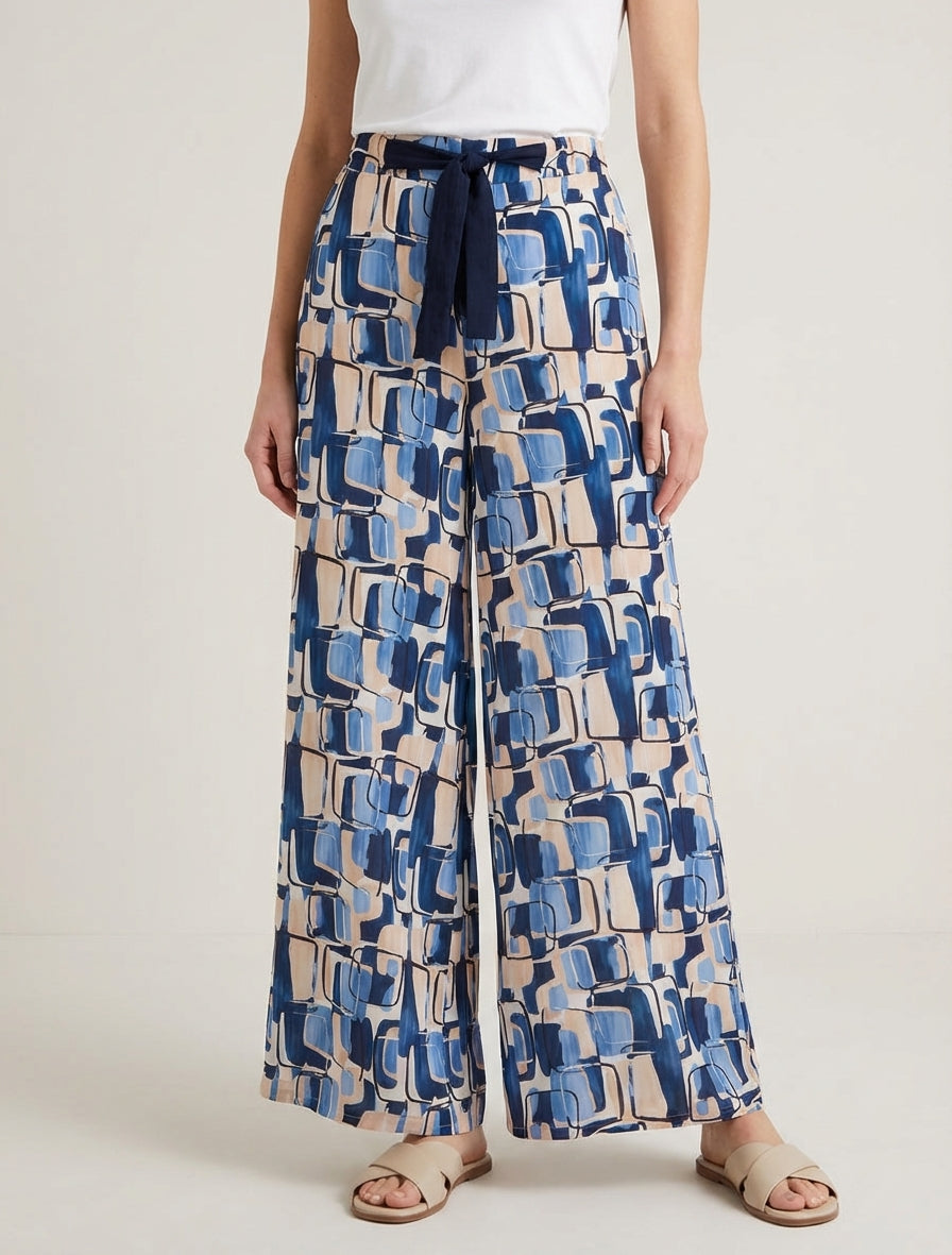 Pantaloni ampi con stampa grafica - Marina