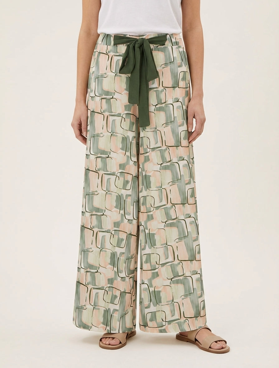Pantaloni ampi con stampa grafica - Cachi