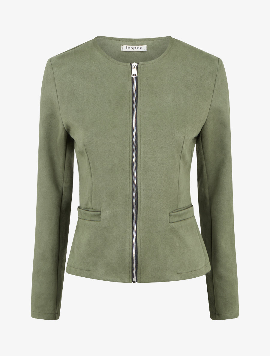 Veste en suédine zippée - Kaki - 1