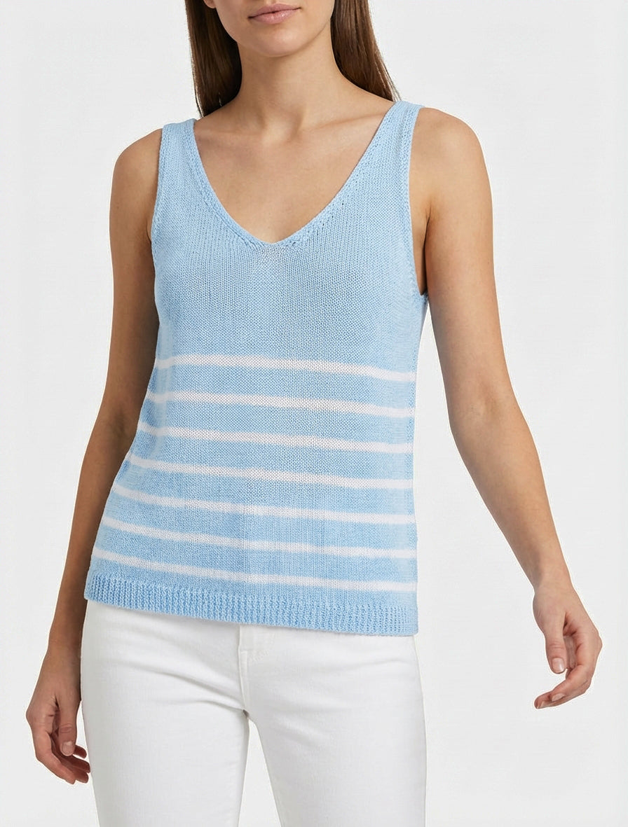 Canotta a righe in maglia - Azzurro cielo