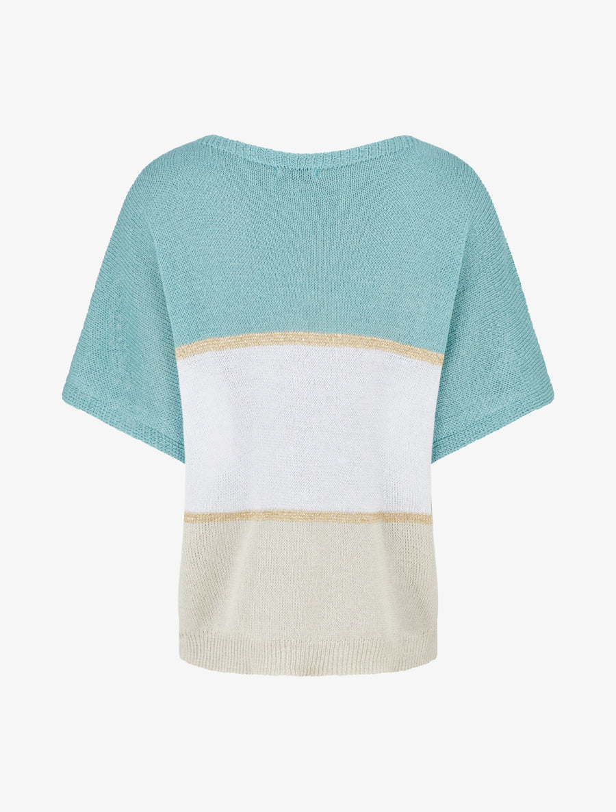 Pull rayé fin à manches courtes - Turquoise - 2