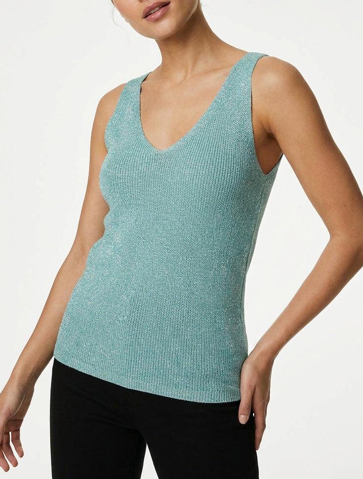 Top iridescente in maglia - Turchese