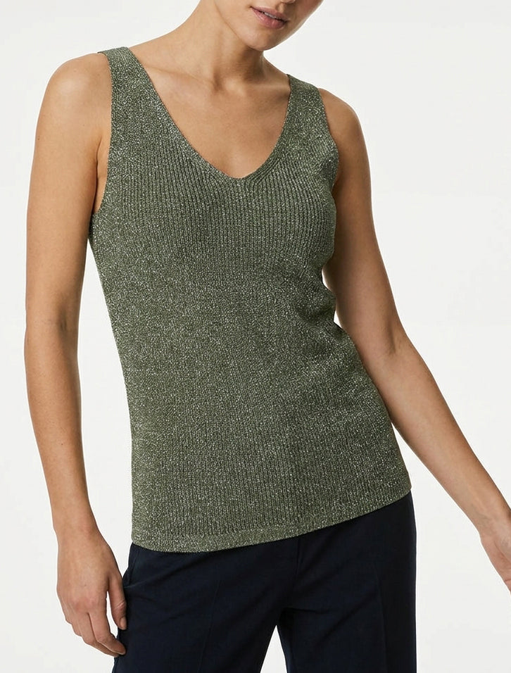 Top iridescente in maglia - Cachi