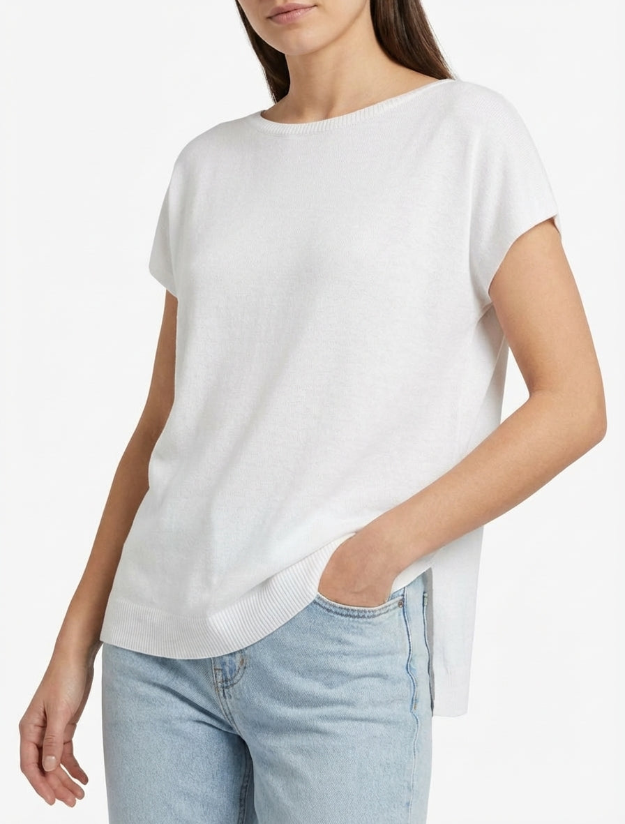 Maglione sottile a tinta unita in maglia - Bianco