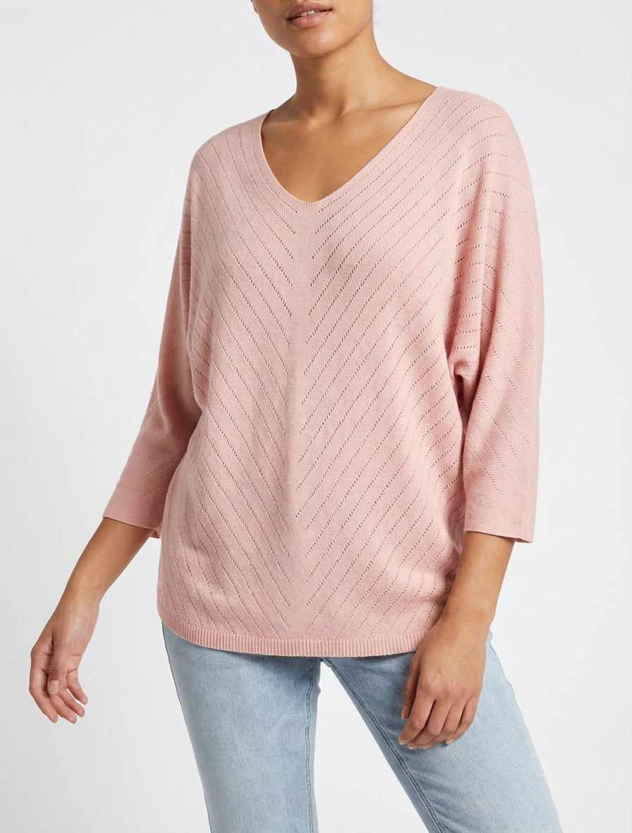 Maglia sottile unita con linee traforate - Rosa