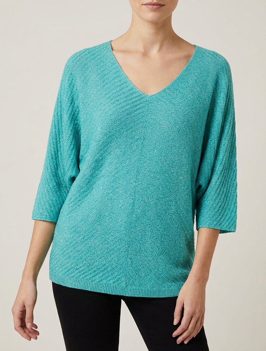 Maglia sottile iridescente con maniche 3/4 - Verde acqua