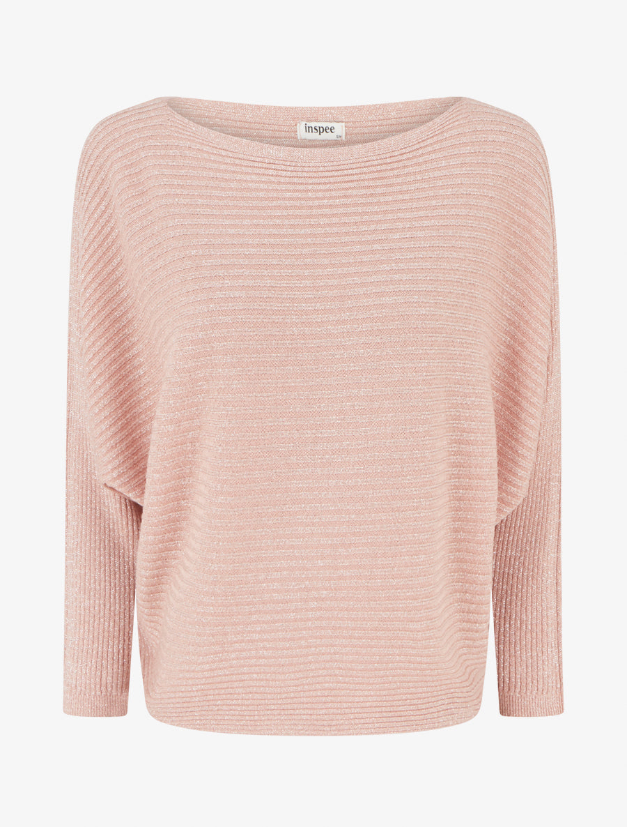 Pull fin irisé à manches longues chauves-souris - Rose - 1