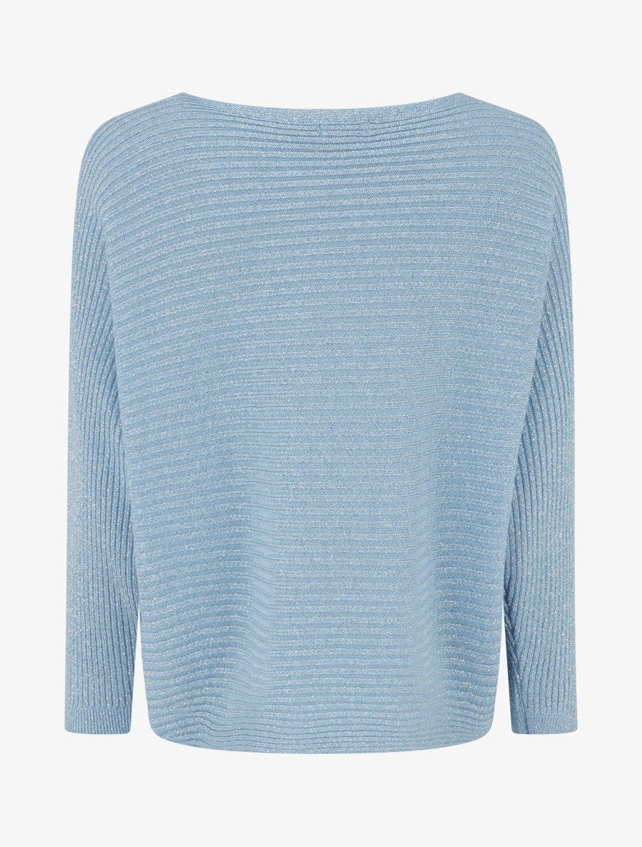 Pull fin irisé à manches longues chauves-souris - Bleu ciel - 2