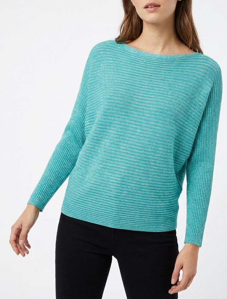 Maglia sottile iridescente a maniche lunghe pipistrello - Turchese
