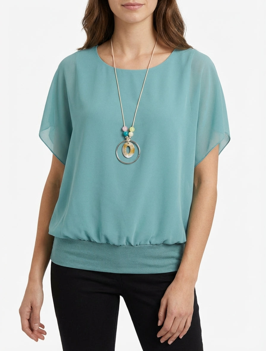 Top a tinta unita con maniche corte - Verde acqua