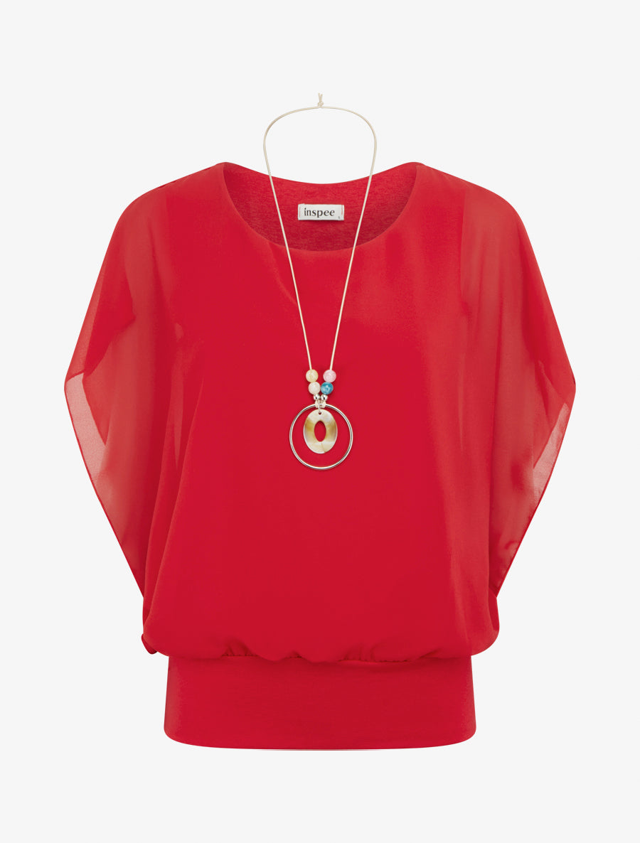 Top boule uni à manches courtes - Rouge - 1