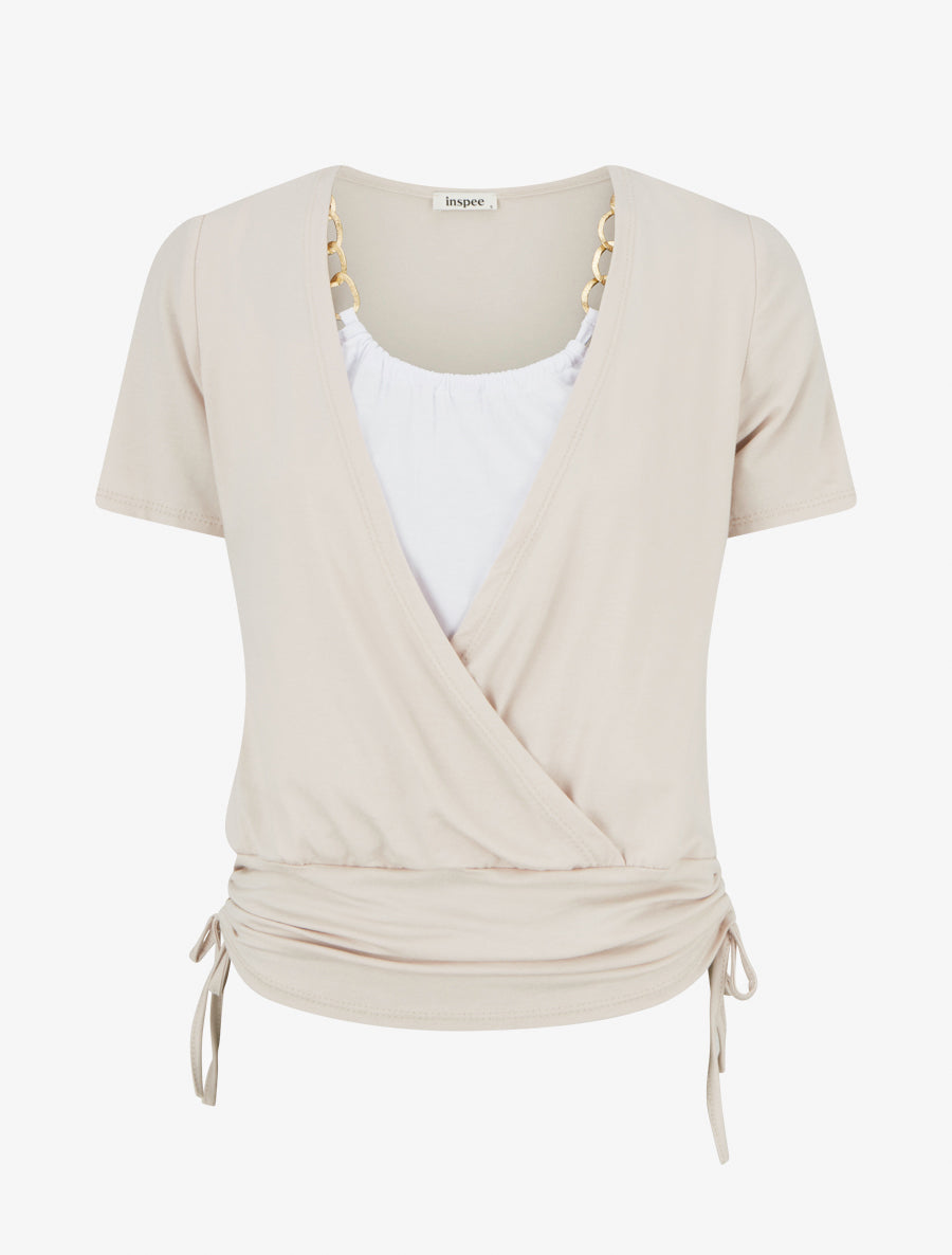 Top effet superposé à chaînes - Beige - 1