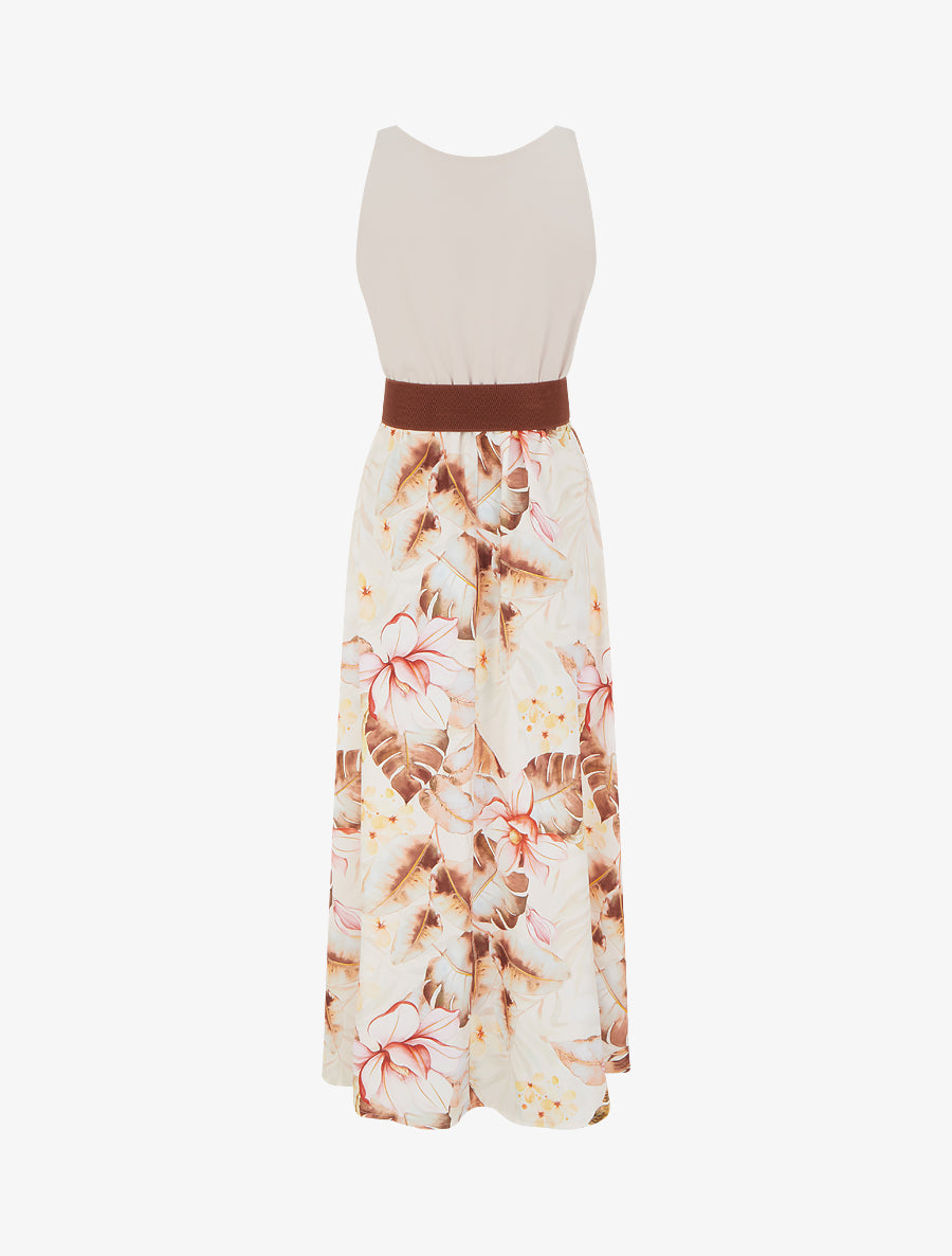 Robe imprimé feuillage à bretelles en simili - Camel - 2