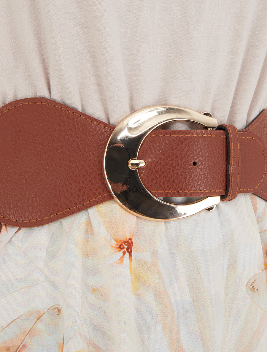 Robe imprimé feuillage à bretelles en simili - Camel - 3