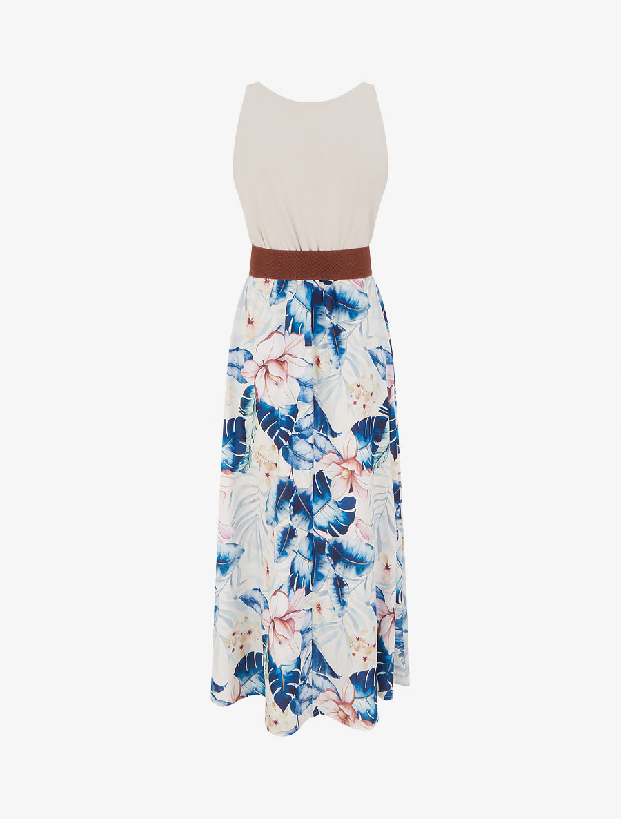 Robe imprimé feuillage à bretelles en simili - Marine - 2