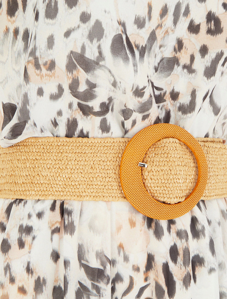 Robe à mancherons volantés imprimé léopard et fleurs - Noir - 3