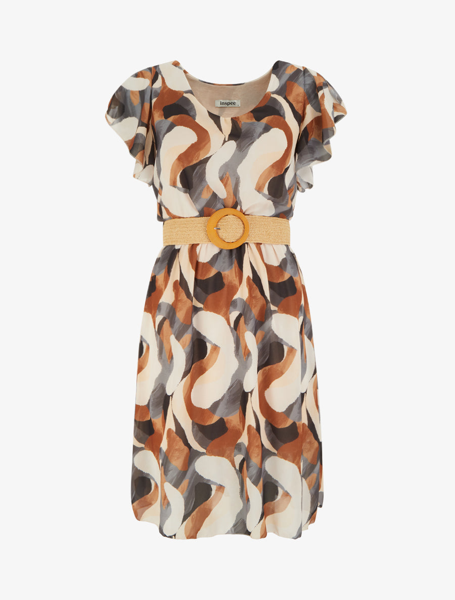 Robe à mancherons volantés imprimé fantaisie - Noir - 1