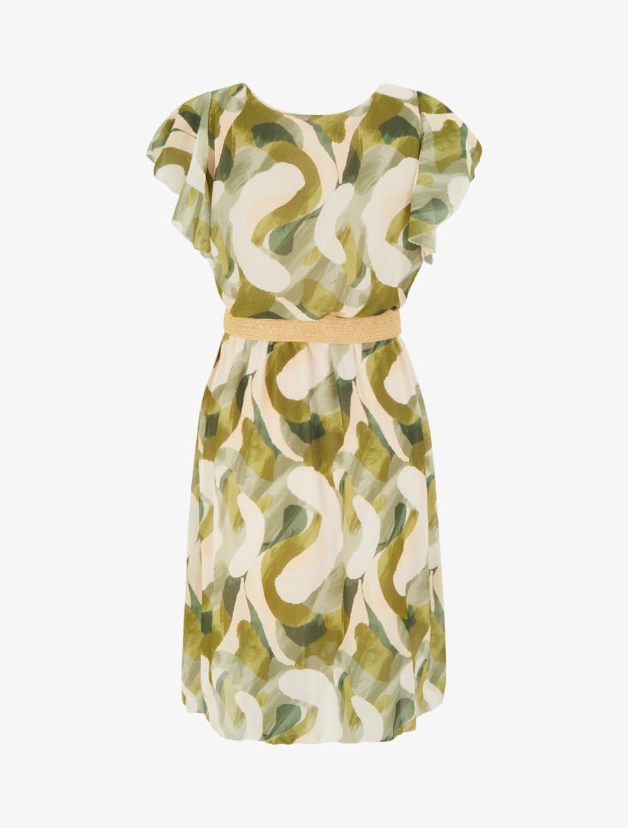 Robe à mancherons volantés imprimé fantaisie - Kaki - 2