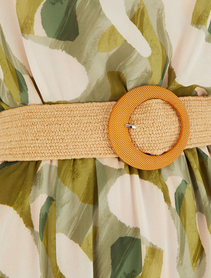 Robe à mancherons volantés imprimé fantaisie - Kaki - 3