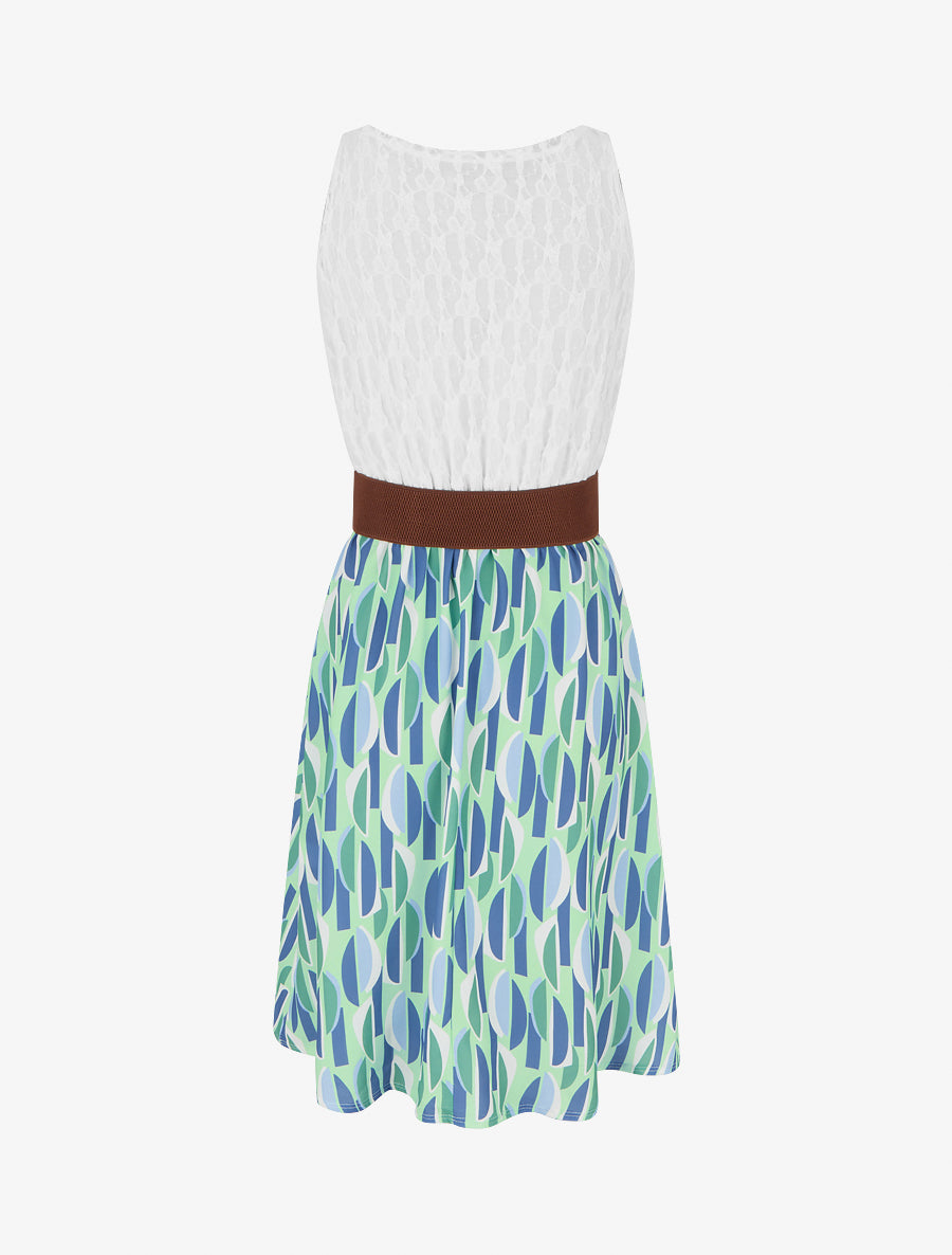 Robe mi-longue imprimé graphique et bretelles simili - Vert d&