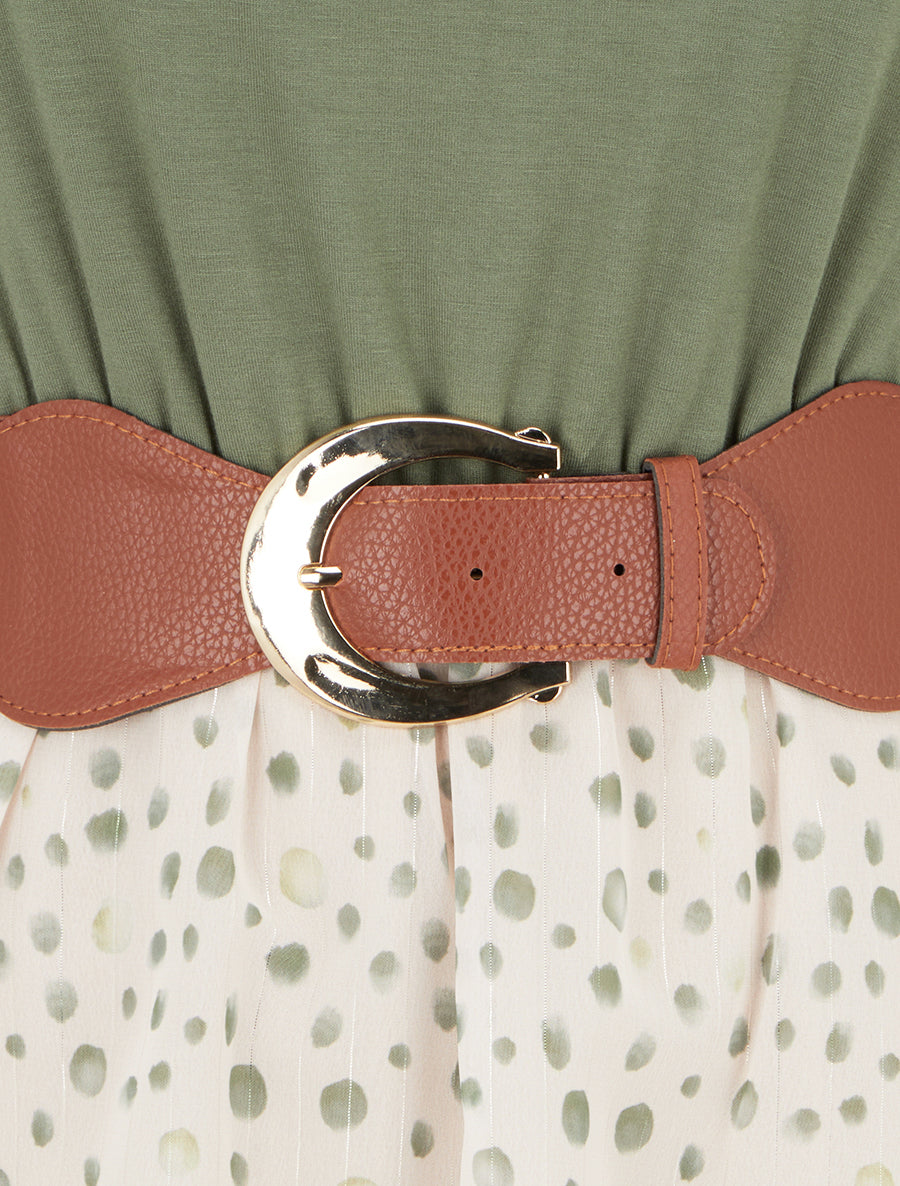 Robe coupe évasée imprimé pois fantaisies - Kaki - 3