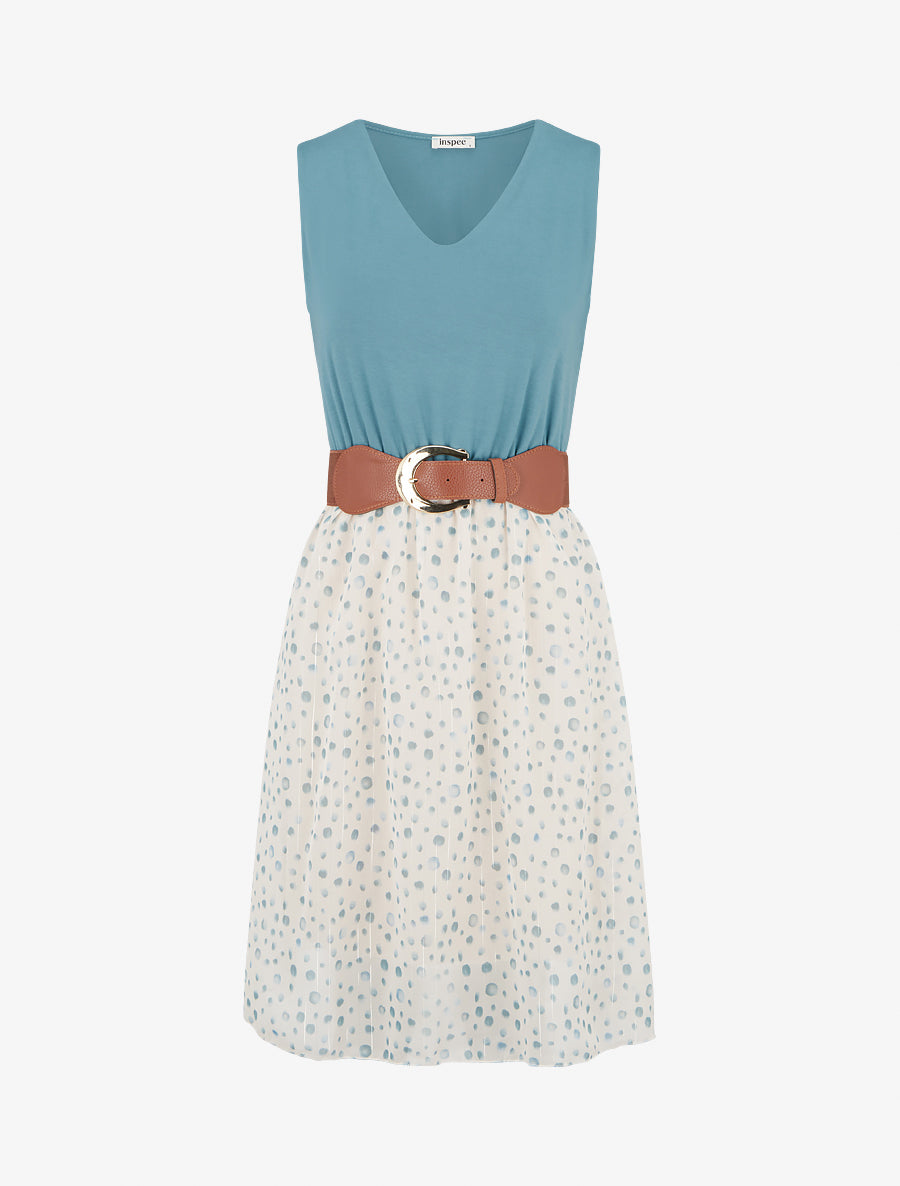 Robe coupe évasée imprimé pois fantaisies - Bleu clair - 1