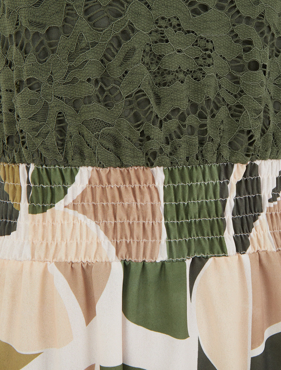 Robe imprimé abstrait à bretelles en crochet - Kaki - 3