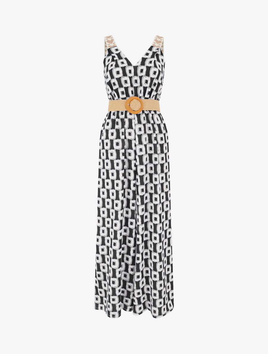 Combinaison imprimé abstrait à bretelles motif coeurs - Noir - 1