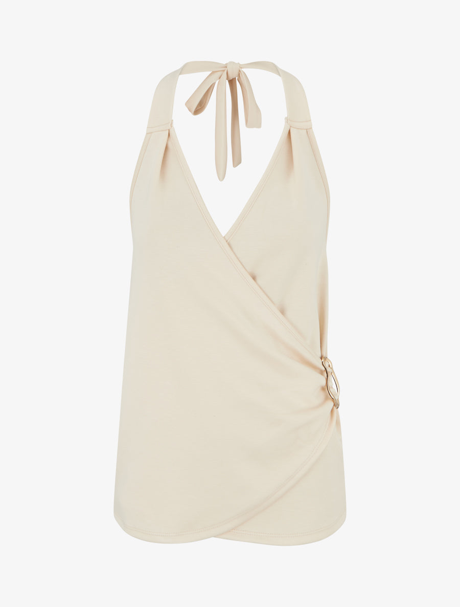 Top à dos nu et empiècement bijou - Beige - 1